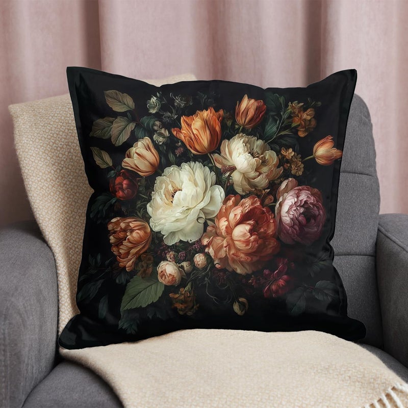 RBAFAO Vintage Floral Throw Pillow Covers, Vintage Flower Pattern Double Sided Cushion Cover, Indoor and Outdoor Home Art Decor Pillowcase for Sofa or Bedroom Decor 18x18inches (Black, 18x18inches) - Image 3